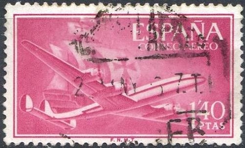España 1955 1173 Sello º Avion Super Constellation y Nao Santa Maria 1,40p Timbre Espagne Spain Spagna